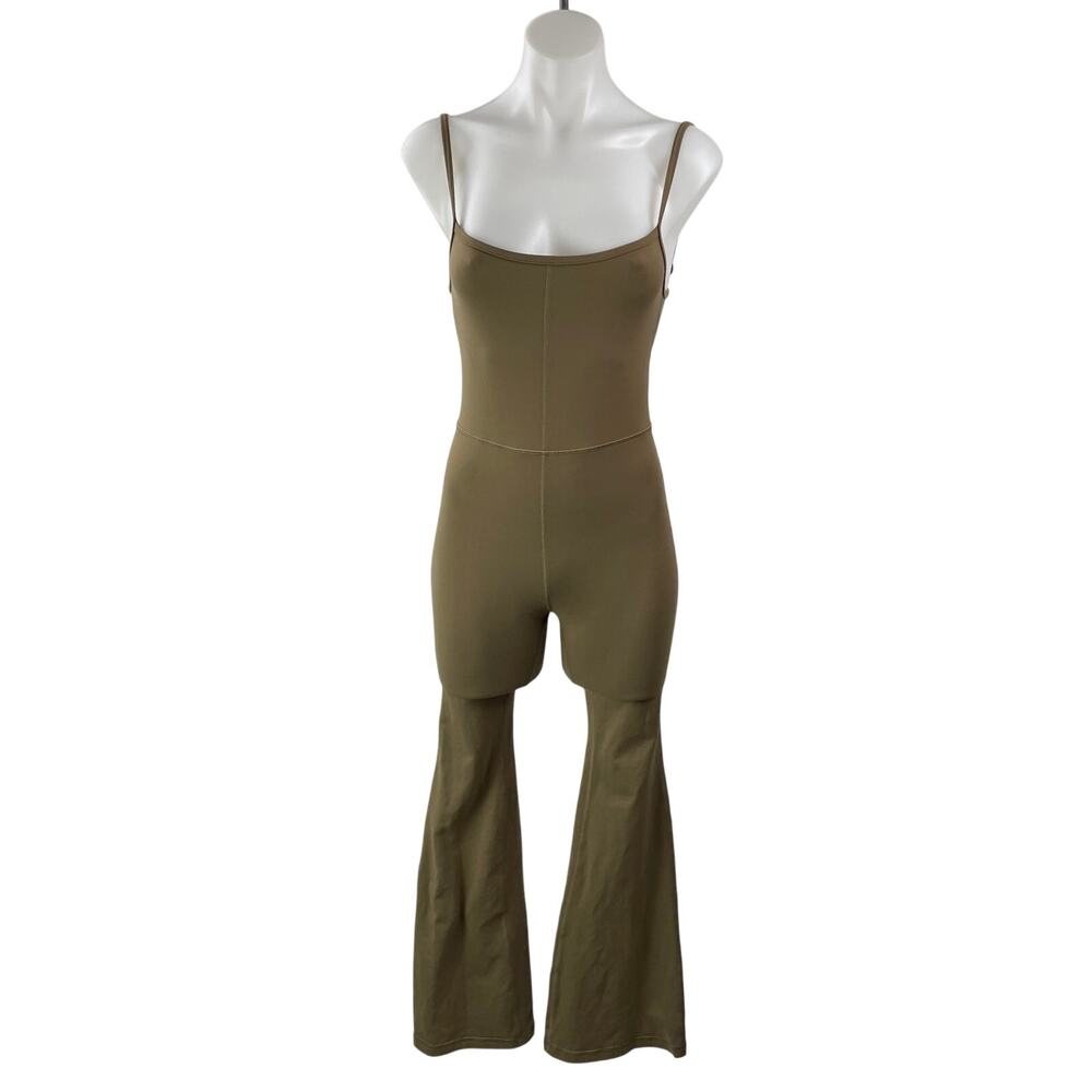 Aritzia Wilfred Free Tan Taupe Sleeveless Cami Scoop Neck Flare Jumpsuit Size S